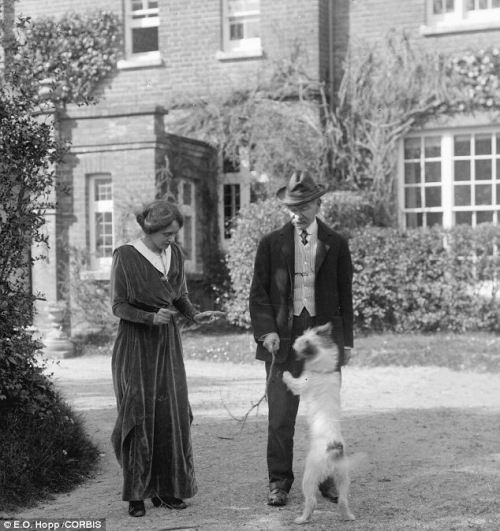 Thomas and Florence with their dog Wessex at Max Gate.  Photo courtesy of E.R. Hobbs.